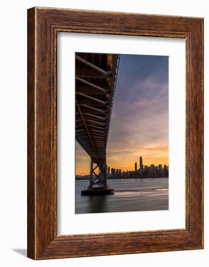 Bay Bridge from Treasure Island at sunset with colorful clouds over San Francisco skyline-David Chang-Framed Photographic Print