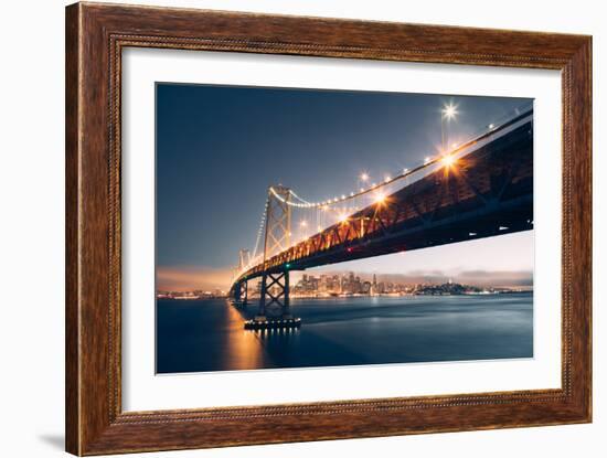 Bay Bridge Night Cityscape, San Francisco, California-Vincent James-Framed Photographic Print