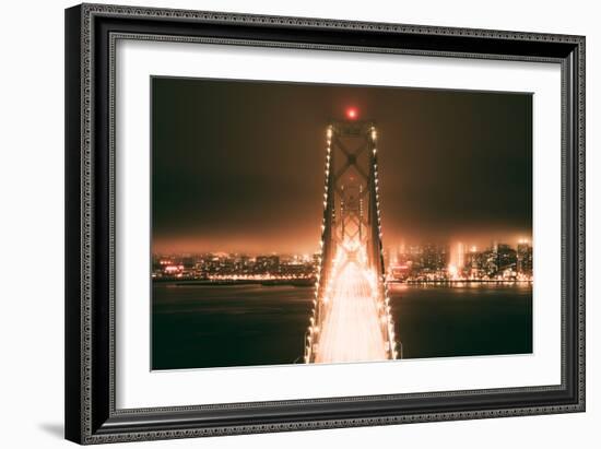 Bay Bridge Night Head On View in Peach, San Francisco-Vincent James-Framed Photographic Print