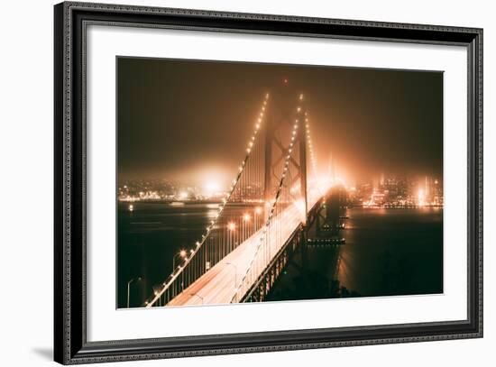 Bay Bridge Night Side View in Peach, San Francisco-Vincent James-Framed Photographic Print