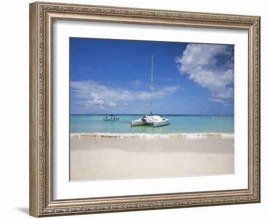 Bay Islands, Roatan, West Bay, Man Reading Book on Catamaran, Honduras-Jane Sweeney-Framed Photographic Print