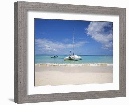 Bay Islands, Roatan, West Bay, Man Reading Book on Catamaran, Honduras-Jane Sweeney-Framed Photographic Print