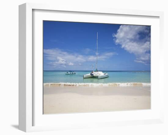 Bay Islands, Roatan, West Bay, Man Reading Book on Catamaran, Honduras-Jane Sweeney-Framed Photographic Print