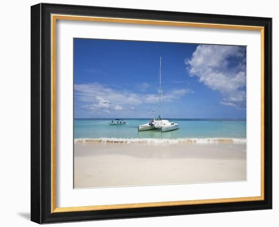 Bay Islands, Roatan, West Bay, Man Reading Book on Catamaran, Honduras-Jane Sweeney-Framed Photographic Print