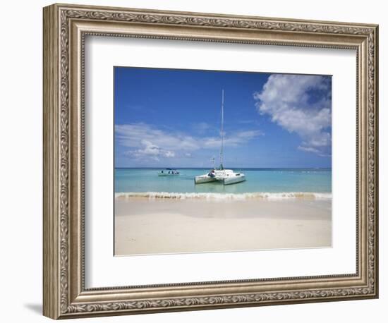 Bay Islands, Roatan, West Bay, Man Reading Book on Catamaran, Honduras-Jane Sweeney-Framed Photographic Print