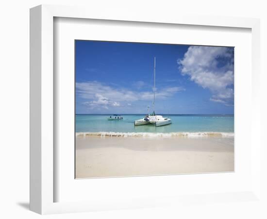 Bay Islands, Roatan, West Bay, Man Reading Book on Catamaran, Honduras-Jane Sweeney-Framed Photographic Print