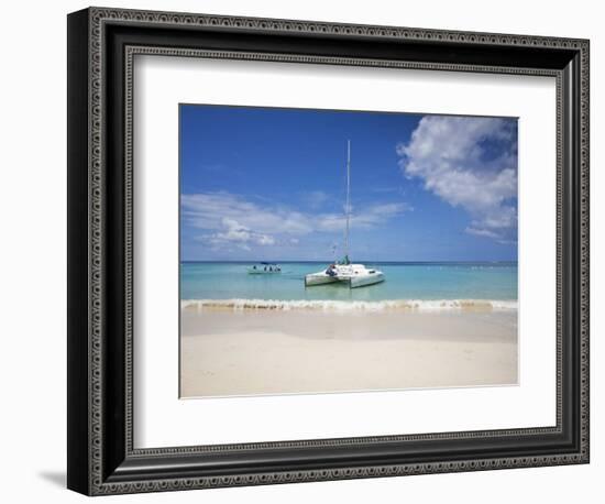 Bay Islands, Roatan, West Bay, Man Reading Book on Catamaran, Honduras-Jane Sweeney-Framed Photographic Print