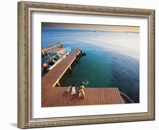 Bay Islands, Utila, Children Play on Jetty Outside Cafe Mariposa, Honduras-Jane Sweeney-Framed Photographic Print