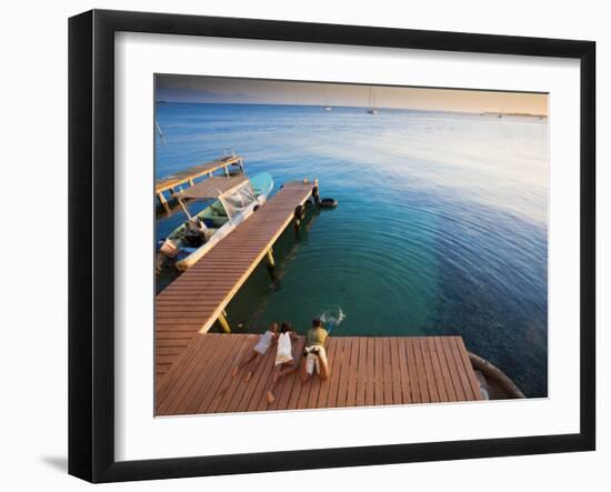 Bay Islands, Utila, Children Play on Jetty Outside Cafe Mariposa, Honduras-Jane Sweeney-Framed Photographic Print