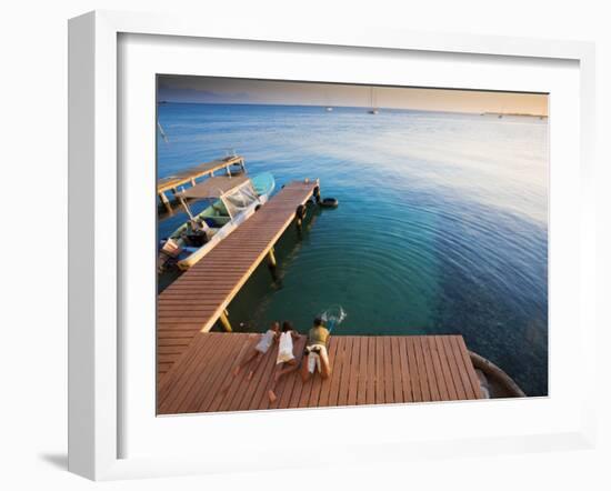 Bay Islands, Utila, Children Play on Jetty Outside Cafe Mariposa, Honduras-Jane Sweeney-Framed Photographic Print