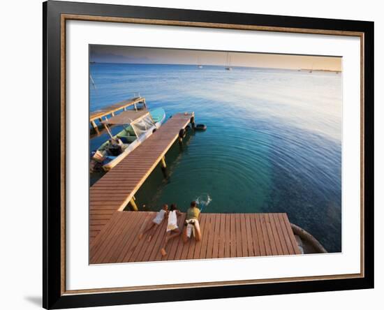 Bay Islands, Utila, Children Play on Jetty Outside Cafe Mariposa, Honduras-Jane Sweeney-Framed Photographic Print