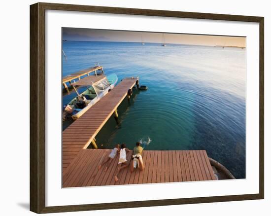 Bay Islands, Utila, Children Play on Jetty Outside Cafe Mariposa, Honduras-Jane Sweeney-Framed Photographic Print