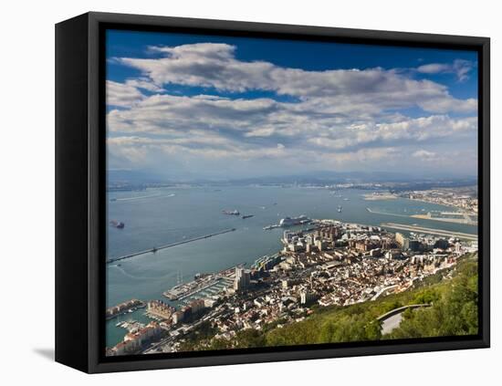 Bay of Gibraltar and Gibraltar Town from the Top of the Rock, Gibraltar, Europe-Giles Bracher-Framed Premier Image Canvas