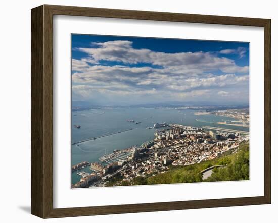 Bay of Gibraltar and Gibraltar Town from the Top of the Rock, Gibraltar, Europe-Giles Bracher-Framed Photographic Print