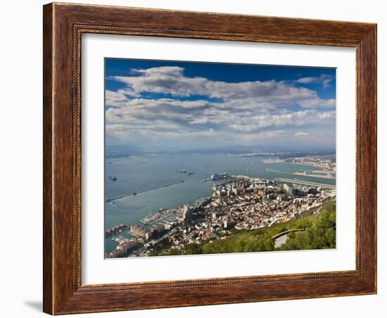 Bay of Gibraltar and Gibraltar Town from the Top of the Rock, Gibraltar, Europe-Giles Bracher-Framed Photographic Print