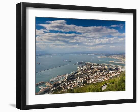 Bay of Gibraltar and Gibraltar Town from the Top of the Rock, Gibraltar, Europe-Giles Bracher-Framed Photographic Print