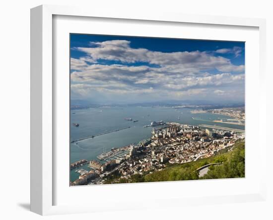 Bay of Gibraltar and Gibraltar Town from the Top of the Rock, Gibraltar, Europe-Giles Bracher-Framed Photographic Print