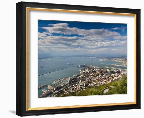 Bay of Gibraltar and Gibraltar Town from the Top of the Rock, Gibraltar, Europe-Giles Bracher-Framed Photographic Print