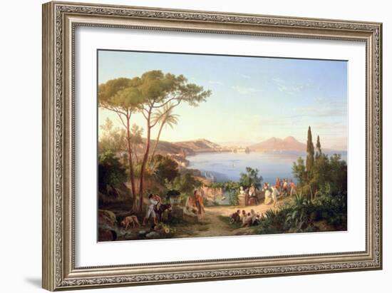 Bay of Naples with Dancing Italians, C.1850-Carl Wilhelm Goetzloff-Framed Giclee Print