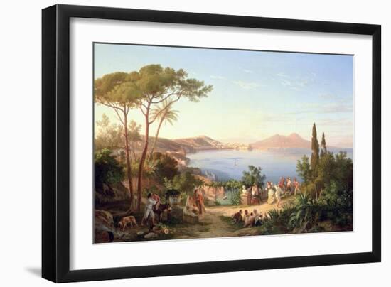 Bay of Naples with Dancing Italians, C.1850-Carl Wilhelm Goetzloff-Framed Giclee Print