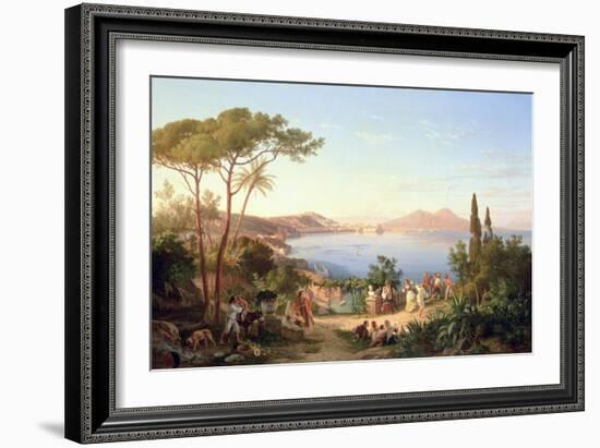 Bay of Naples with Dancing Italians, C.1850-Carl Wilhelm Goetzloff-Framed Giclee Print