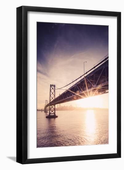 Bay Sunset Under Bay Bridge With Sun Star San Francisco Bay Area-Vincent James-Framed Photographic Print