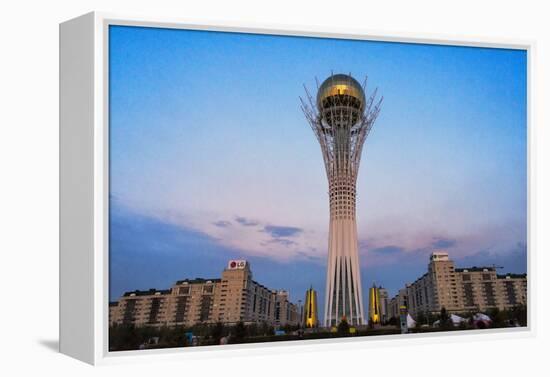 Bayterek Tower representing a poplar tree holding a golden egg. Astana, Kazakhstan.-Keren Su-Framed Premier Image Canvas