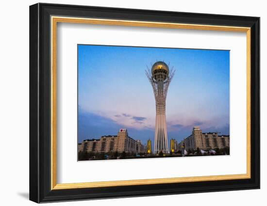 Bayterek Tower representing a poplar tree holding a golden egg. Astana, Kazakhstan.-Keren Su-Framed Photographic Print