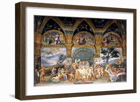 Bbanquet Celebrating the Marriage of Cupid and Psyche from the Sala Di Amore E Psiche, 1527-31-Giulio Romano-Framed Giclee Print