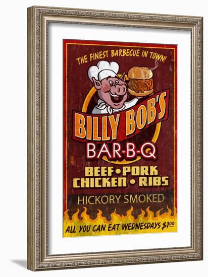 BBQ - Vintage Sign-Lantern Press-Framed Art Print