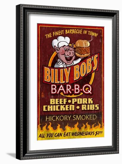 BBQ - Vintage Sign-Lantern Press-Framed Art Print