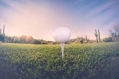Super Wide Angle View of Golf Ball on Tee with Desert Fairway and Stunning Arizona Sunset in Backgr-BCFC-Photographic Print