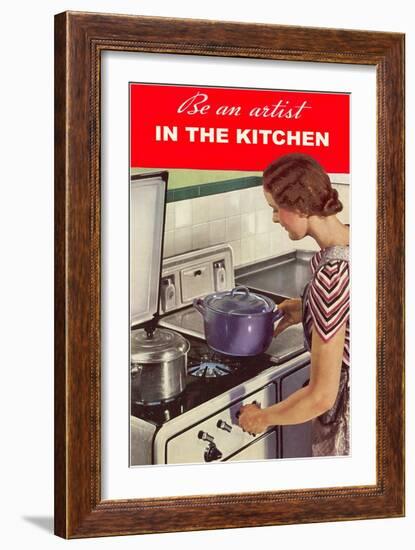 Be an Artist in the Kitchen, Woman Cooking-null-Framed Art Print