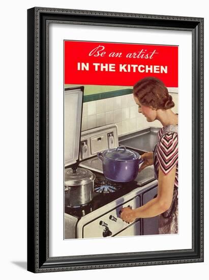 Be an Artist in the Kitchen, Woman Cooking-null-Framed Art Print