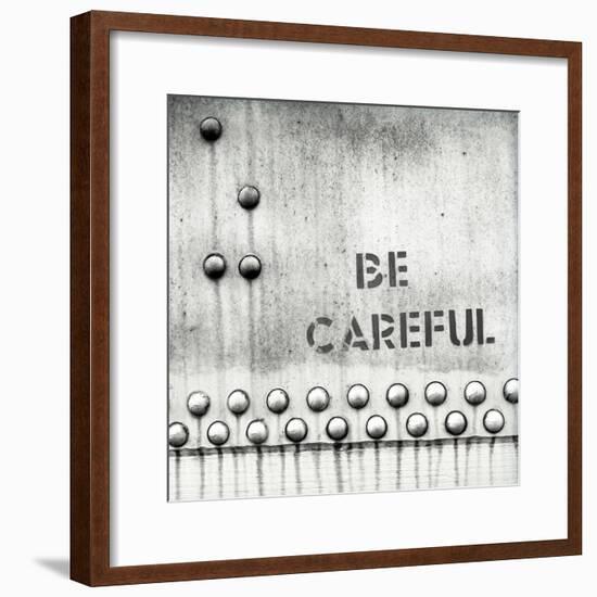 Be careful text written on metal door-Panoramic Images-Framed Photographic Print