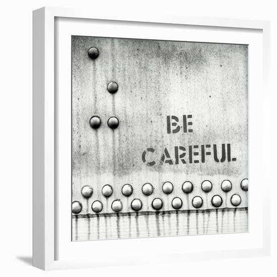 Be careful text written on metal door-Panoramic Images-Framed Photographic Print