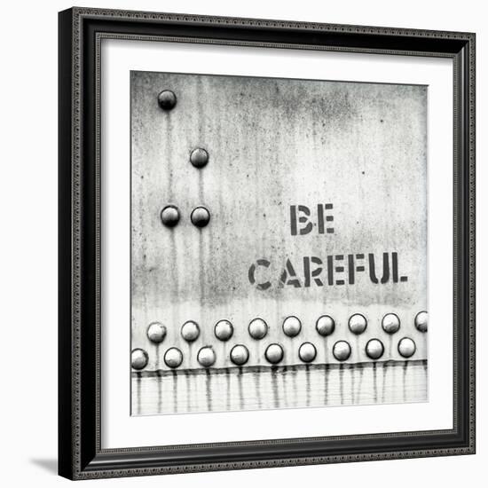 Be careful text written on metal door-Panoramic Images-Framed Photographic Print