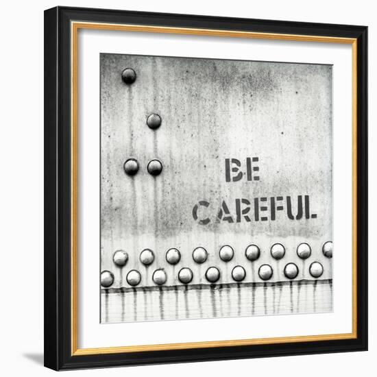 Be careful text written on metal door-Panoramic Images-Framed Photographic Print