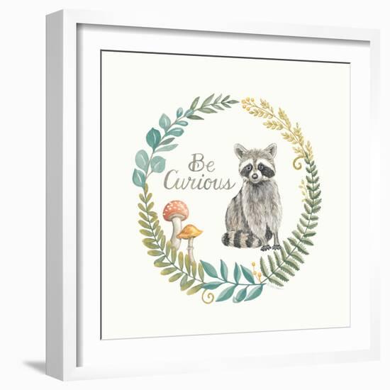 Be Curious Raccoon-Deb Strain-Framed Art Print