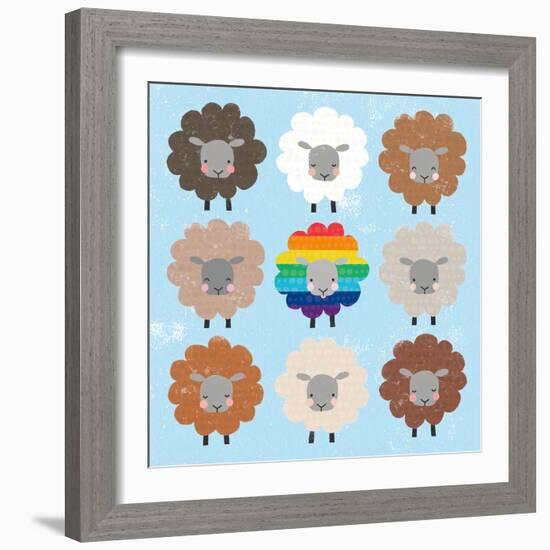 Be Ewe Brown and Rainbow Sheep Sq-Moira Hershey-Framed Art Print