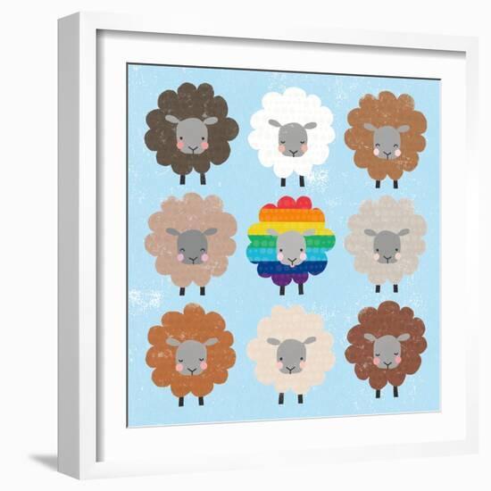 Be Ewe Brown and Rainbow Sheep Sq-Moira Hershey-Framed Art Print