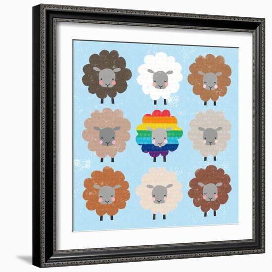 Be Ewe Brown and Rainbow Sheep Sq-Moira Hershey-Framed Art Print