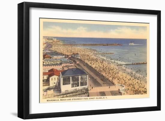Beach and Boardwalk, Coney Island, New York City-null-Framed Art Print