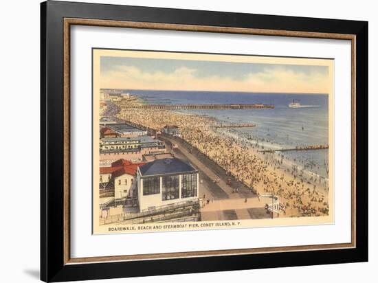 Beach and Boardwalk, Coney Island, New York City-null-Framed Art Print