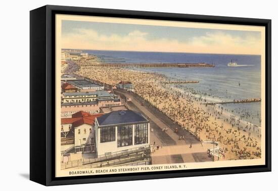 Beach and Boardwalk, Coney Island, New York City-null-Framed Stretched Canvas