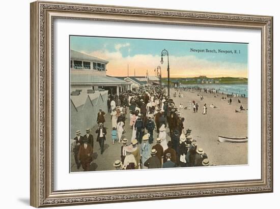 Beach and Boardwalk, Newport, Rhode Island-null-Framed Art Print