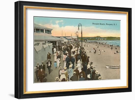 Beach and Boardwalk, Newport, Rhode Island-null-Framed Art Print