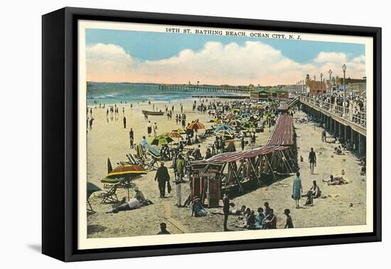 Beach and Boardwalk, Ocean City, New Jersey-null-Framed Stretched Canvas