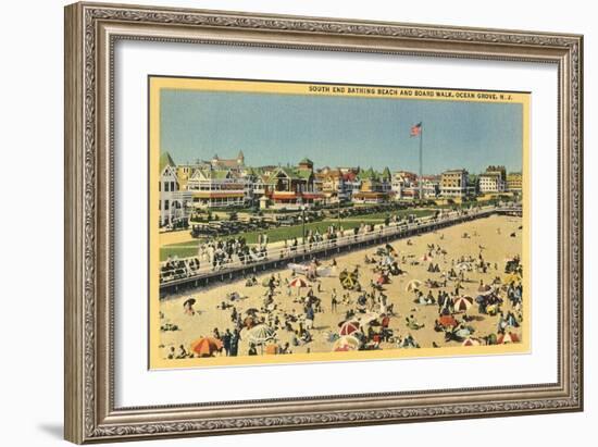 Beach and Boardwalk, Ocean Grove, New Jersey-null-Framed Art Print