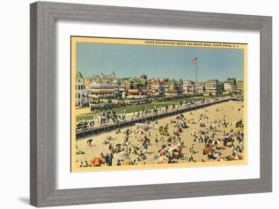 Beach and Boardwalk, Ocean Grove, New Jersey-null-Framed Art Print